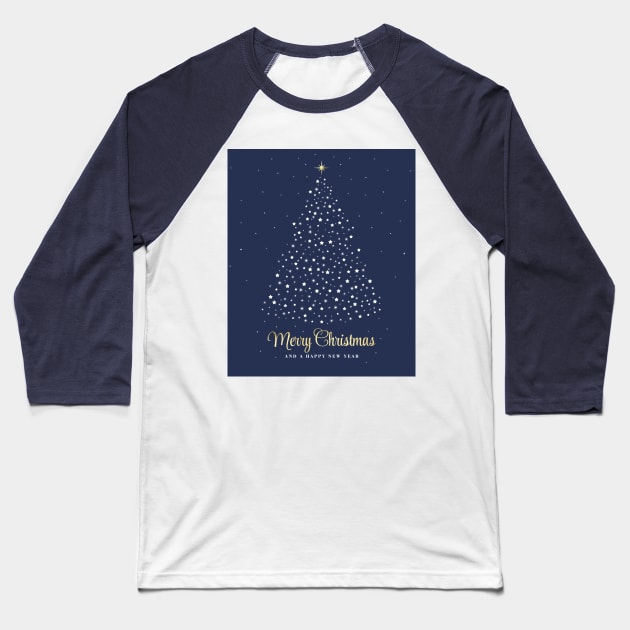 Merry Christmas and a Happy New Year. Minimalistic Christmas tree illustration. High quality Christmas blue white and gold starry illustration in minimalist style. Baseball T-Shirt by ChrisiMM